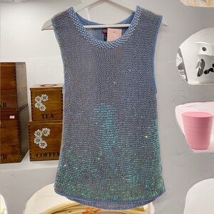 Y2K Knit Vintage Acrylic & Wool Blend Sequinned Tank Top with Beaded Neckline